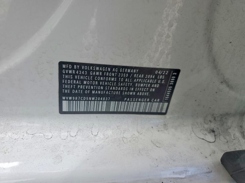 54842906 :رقم المزاد ، WVW987CD5NW204837 vin ، 2022 Volkswagen Gti مزاد بيع