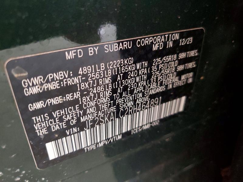 53614326 :رقم المزاد ، JF2SKALC2RH464891 vin ، 2024 Subaru Forester مزاد بيع