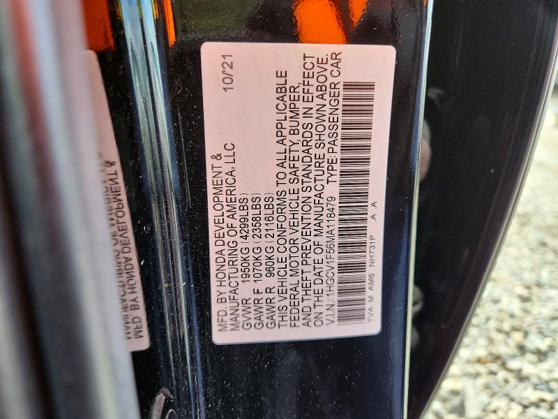 Продаж на аукціоні авто 2021 Honda Accord, vin: 1HGCV1F56MA118479, номер лоту: 53236106
