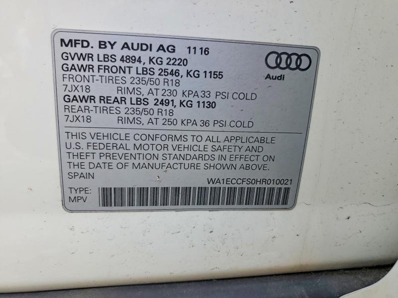 Продаж на аукціоні авто 2017 Audi Q3, vin: WA1ECCFS0HR010021, номер лоту: 53705916