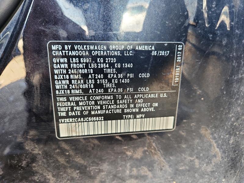 54896106 :رقم المزاد ، 1V2KR2CA8JC505832 vin ، 2018 Volkswagen Atlas مزاد بيع