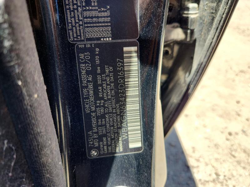 53757136 :رقم المزاد ، WBAGN63423DR16397 vin ، 2003 Bmw 745 مزاد بيع