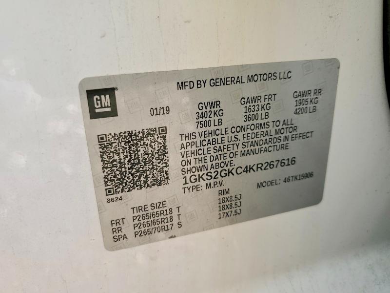 Продаж на аукціоні авто 2019 Gmc Yukon Xl, vin: 1GKS2GKC4KR267616, номер лоту: 55452096