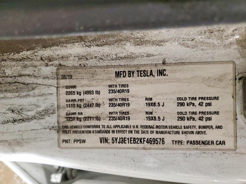 Продаж на аукціоні авто 2019 Tesla Model 3, vin: 5YJ3E1EB2KF469576, номер лоту: 52911576
