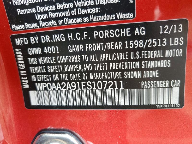 54815256 :رقم المزاد ، WP0AA2A91ES107211 vin ، 2014 Porsche 911 مزاد بيع