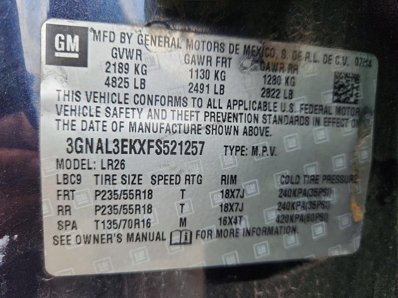 Aukcja sprzedaży 2015 Chevrolet Captiva, vin: 3GNAL3EKXFS521257, numer aukcji: 53754096