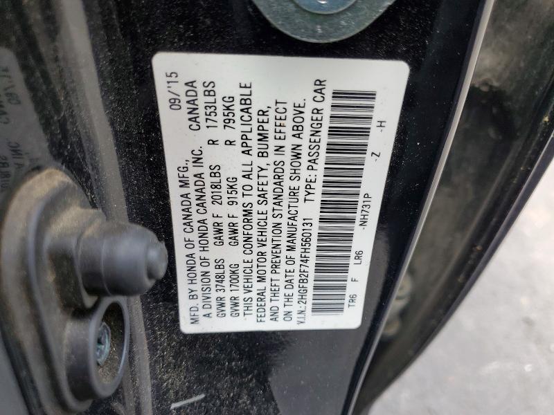 Продаж на аукціоні авто 2015 Honda Civic, vin: 2HGFB2F74FH560131, номер лоту: 52321756