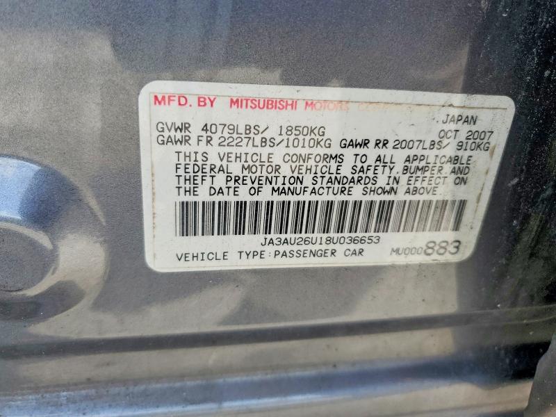 Продаж на аукціоні авто 2008 Mitsubishi Lancer, vin: JA3AU26U18U036653, номер лоту: 54343136