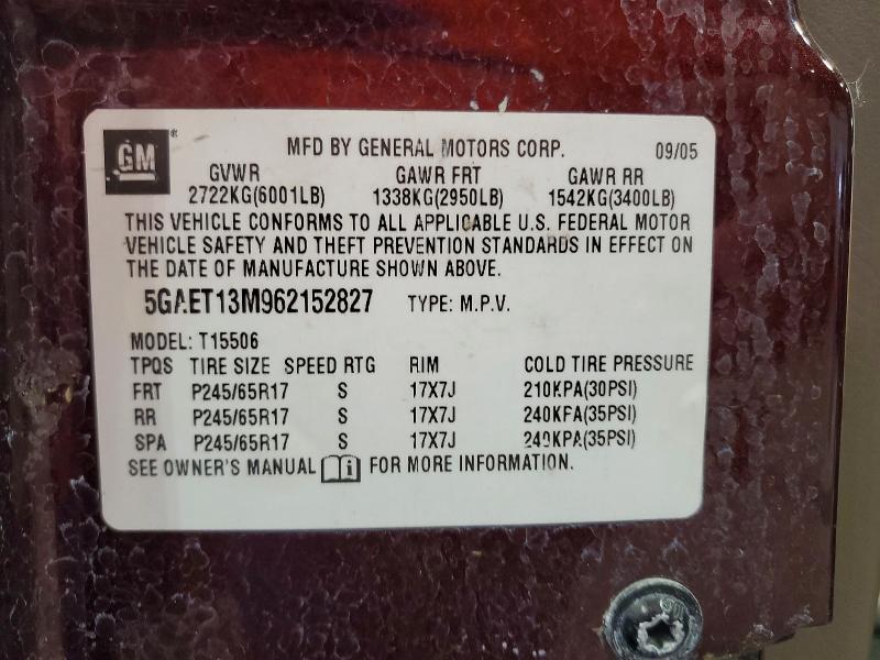 2006 Buick Rainier მანქანა იყიდება აუქციონზე, vin: 5GAET13M962152827, აუქციონის ნომერი: 55350156