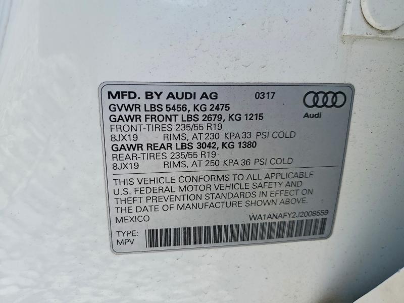 51835756 :رقم المزاد ، WA1ANAFY2J2008559 vin ، 2018 Audi Q5 مزاد بيع