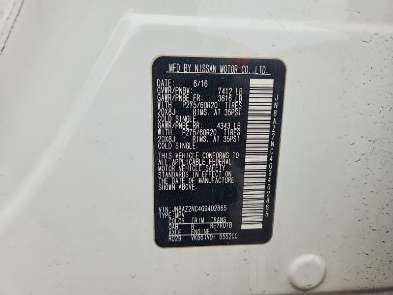 Aukcja sprzedaży 2016 Infiniti Qx80, vin: JN8AZ2NC4G9402865, numer aukcji: 52310036
