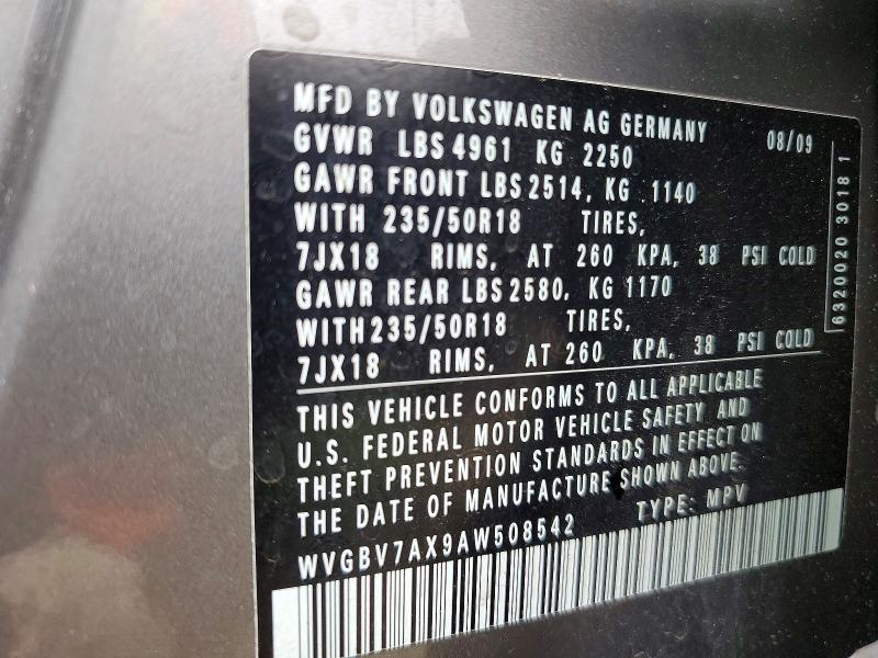 Aukcja sprzedaży 2010 Volkswagen Tiguan, vin: WVGBV7AX9AW508542, numer aukcji: 52511646