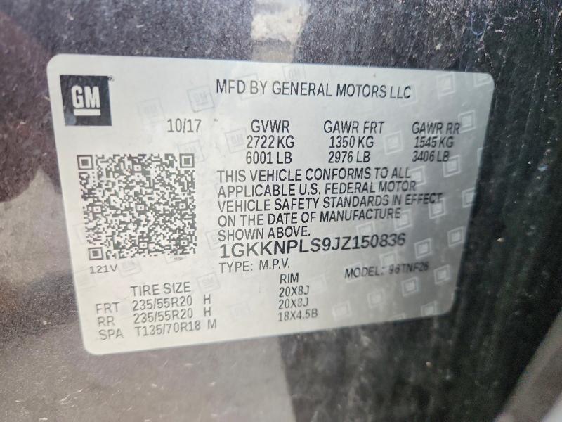 2018 Gmc Acadia მანქანა იყიდება აუქციონზე, vin: 1GKKNPLS9JZ150836, აუქციონის ნომერი: 55162326
