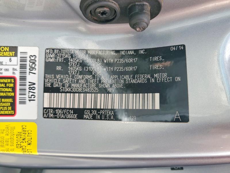 2014 Toyota Sienna მანქანა იყიდება აუქციონზე, vin: 5TDKK3DC8ES483525, აუქციონის ნომერი: 55419156