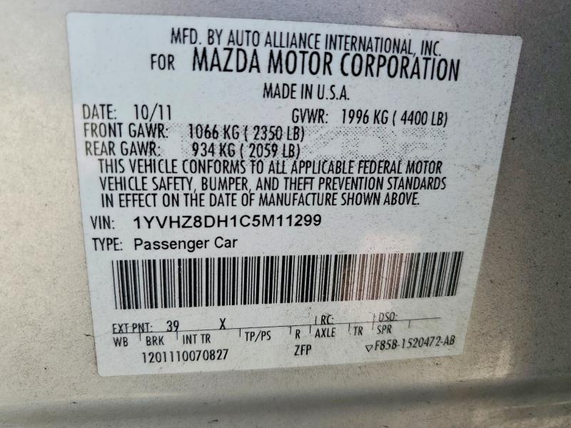 Aukcja sprzedaży 2012 Mazda 6, vin: 1YVHZ8DH1C5M11299, numer aukcji: 52927816