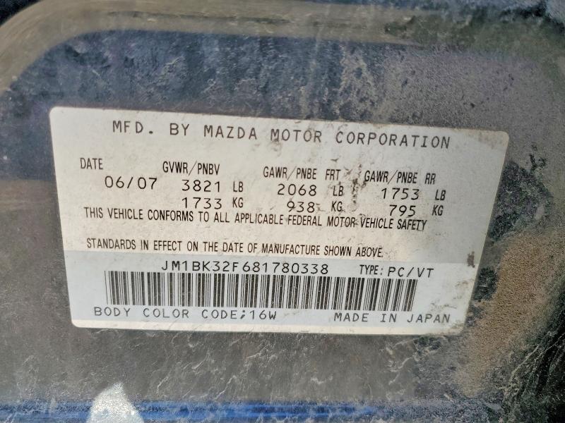 Aukcja sprzedaży 2008 Mazda 3, vin: JM1BK32F681780338, numer aukcji: 52293856