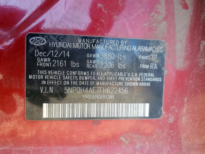 2015 Hyundai Elantra მანქანა იყიდება აუქციონზე, vin: 5NPDH4AE7FH622456, აუქციონის ნომერი: 54010466