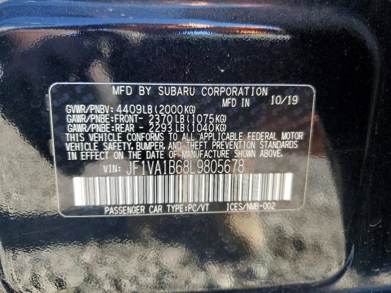 53900786 :رقم المزاد ، JF1VA1B68L9805678 vin ، 2020 Subaru Wrx مزاد بيع