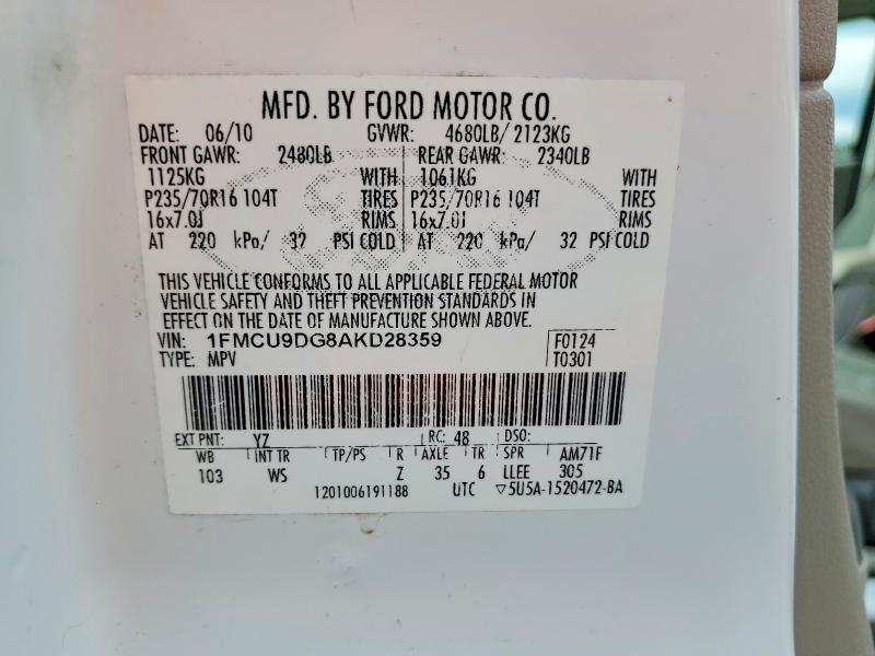Aukcja sprzedaży 2010 Ford Escape, vin: 1FMCU9DG8AKD28359, numer aukcji: 53397166