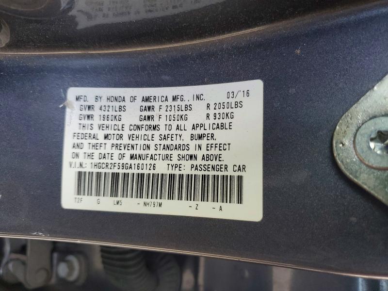 Aukcja sprzedaży 2016 Honda Accord, vin: 1HGCR2F59GA160126, numer aukcji: 53231696