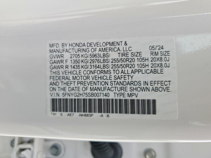 54256626 :رقم المزاد ، 5FNYG2H75SB007140 vin ، 2025 Honda Pilot مزاد بيع