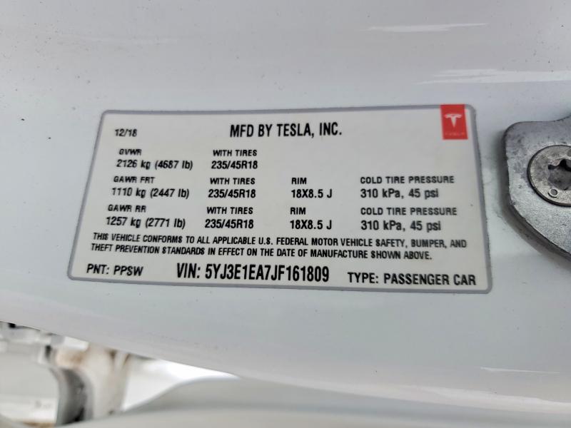 Aukcja sprzedaży 2018 Tesla Model 3, vin: 5YJ3E1EA7JF161809, numer aukcji: 51874086