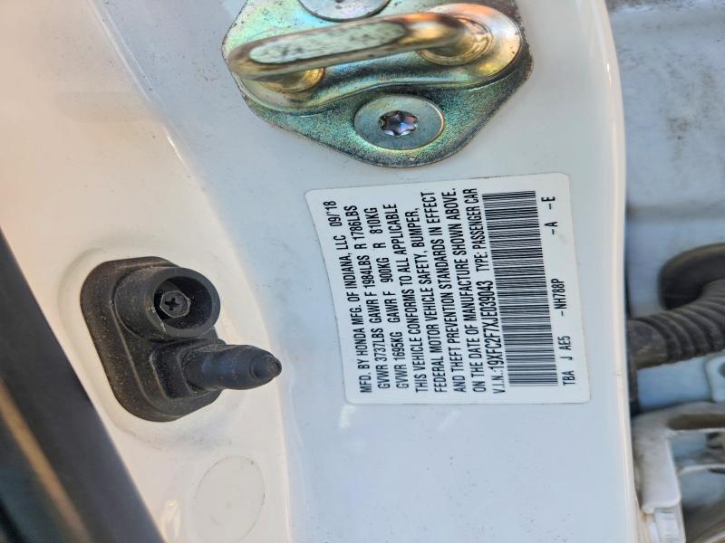 Aukcja sprzedaży 2018 Honda Civic, vin: 19XFC2F7XJE039043, numer aukcji: 52360126