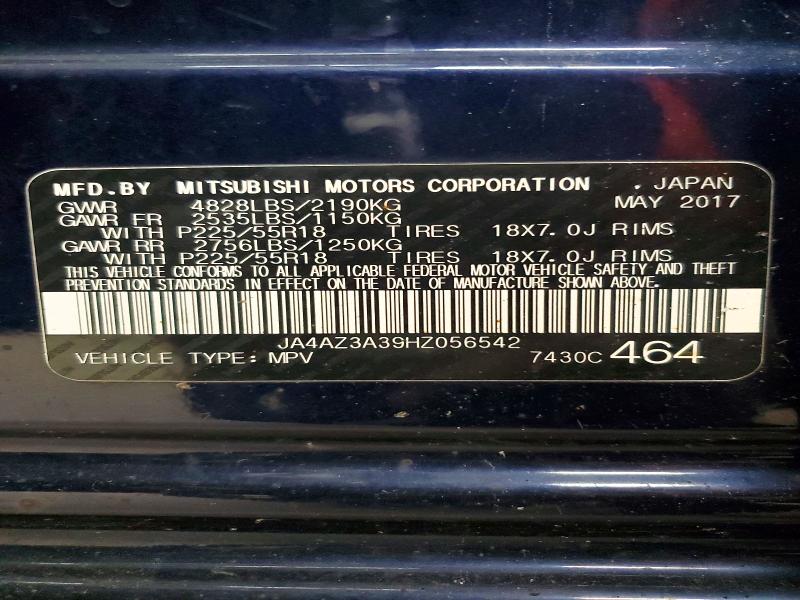 2017 Mitsubishi Outlander მანქანა იყიდება აუქციონზე, vin: JA4AZ3A39HZ056542, აუქციონის ნომერი: 55592446