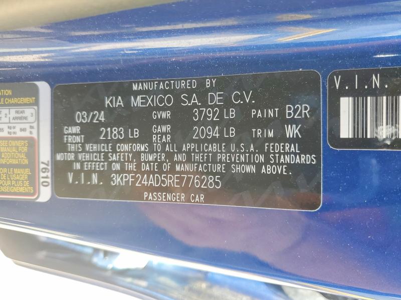 2024 Kia Forte მანქანა იყიდება აუქციონზე, vin: 3KPF24AD5RE776285, აუქციონის ნომერი: 53803136