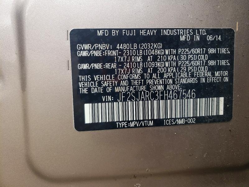 Продажа на аукционе авто 2015 Subaru Forester, vin: JF2SJARC3FH467546, номер лота: 52499726