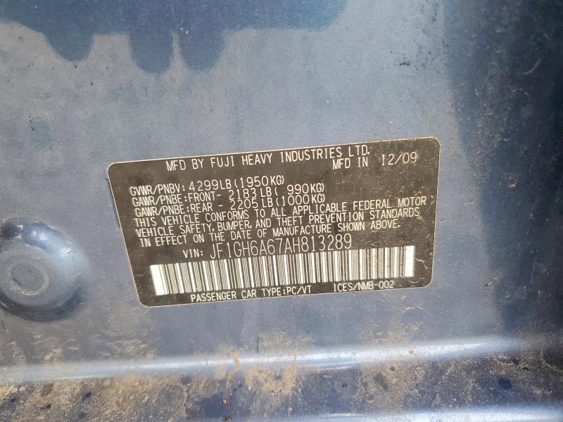 2010 Subaru Impreza მანქანა იყიდება აუქციონზე, vin: JF1GH6A67AH813289, აუქციონის ნომერი: 53572926