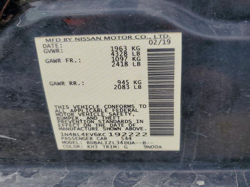 Продажа на аукционе авто 2019 Nissan Altima, vin: 1N4BL4EV6KC192222, номер лота: 55187466