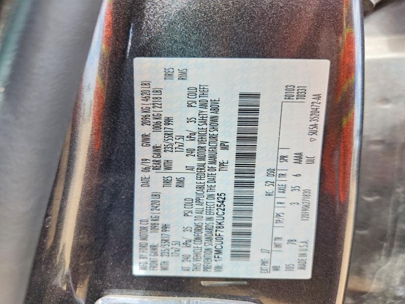 Продаж на аукціоні авто 2019 Ford Escape, vin: 1FMCU0F78KUC25425, номер лоту: 54606766
