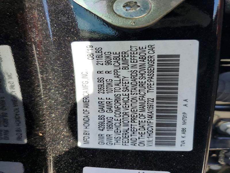 Aukcja sprzedaży 2019 Honda Accord, vin: 1HGCV1F14KA159722, numer aukcji: 53651196