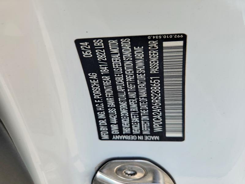 Продажа на аукционе авто 2024 Porsche 911, vin: WP0CA2A96RS238651, номер лота: 52366746