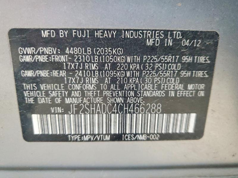Aukcja sprzedaży 2012 Subaru Forester, vin: JF2SHADC4CH466288, numer aukcji: 53472656