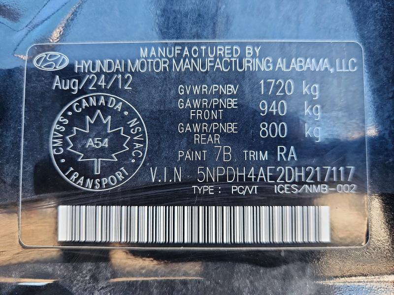 2013 Hyundai Elantra მანქანა იყიდება აუქციონზე, vin: 5NPDH4AE2DH217117, აუქციონის ნომერი: 53585386