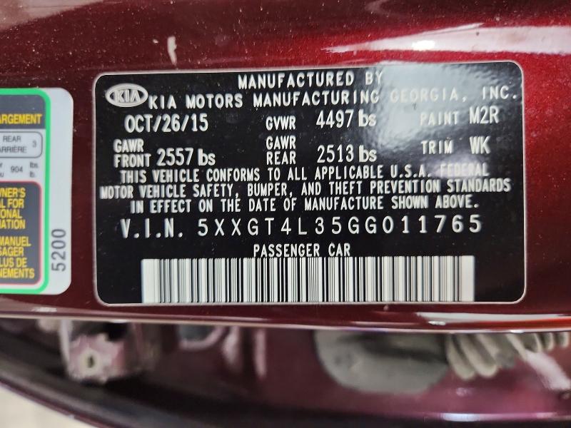 Aukcja sprzedaży 2016 Kia Optima, vin: 5XXGT4L35GG011765, numer aukcji: 53994936