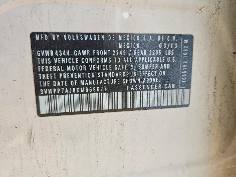 54673676 :رقم المزاد ، 3VWPP7AJ8DM669627 vin ، 2013 Volkswagen Jetta مزاد بيع