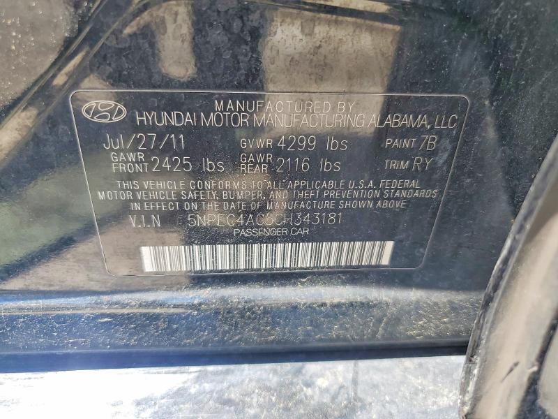 Продажа на аукционе авто 2012 Hyundai Sonata, vin: 5NPEC4AC5CH343181, номер лота: 54691516