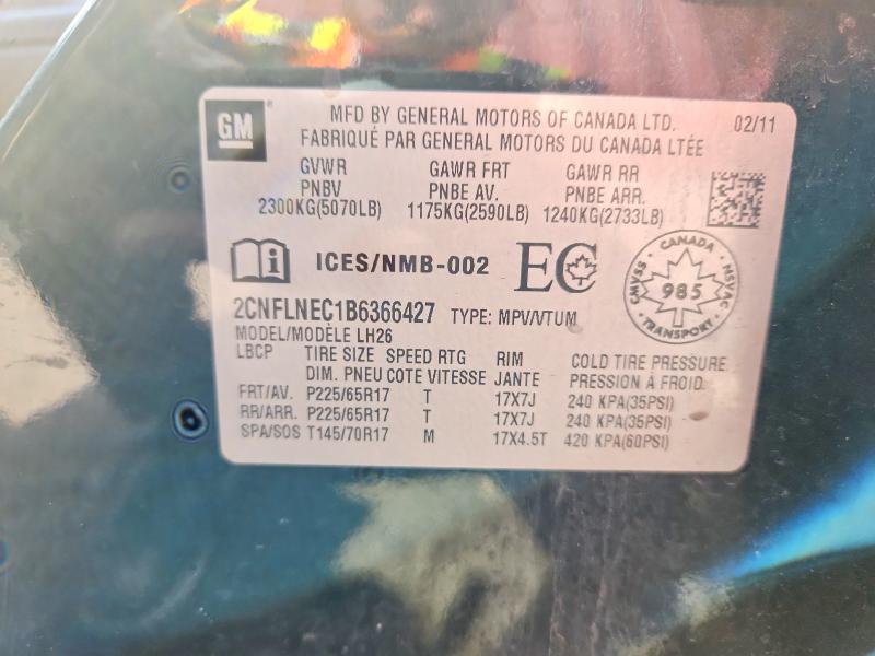 45593976 :رقم المزاد ، 2CNFLNEC1B6366427 vin ، 2011 Chevrolet Equinox مزاد بيع