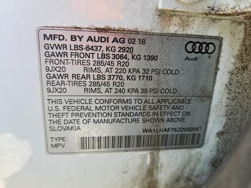 54912896 :رقم المزاد ، WA1LHAF75JD032057 vin ، 2018 Audi Q7 مزاد بيع