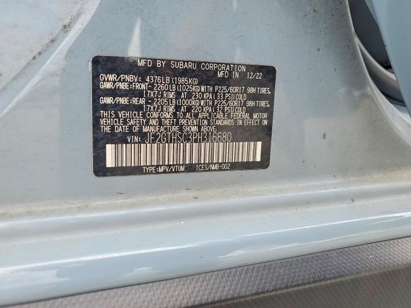 2023 Subaru Crosstrek მანქანა იყიდება აუქციონზე, vin: JF2GTHSC3PH316680, აუქციონის ნომერი: 55009966