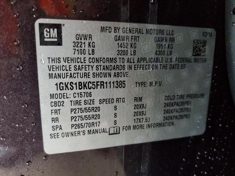 2015 Gmc Yukon მანქანა იყიდება აუქციონზე, vin: 1GKS1BKC5FR111385, აუქციონის ნომერი: 54217456
