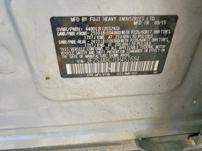 Aukcja sprzedaży 2016 Subaru Forester, vin: JF2SJABC7GH451684, numer aukcji: 53066336