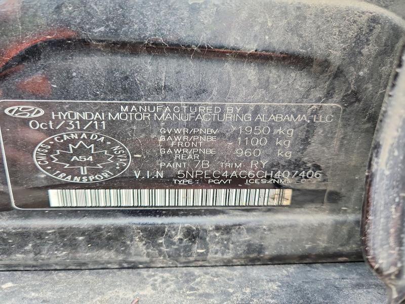 2012 Hyundai Sonata მანქანა იყიდება აუქციონზე, vin: 5NPEC4AC6CH407406, აუქციონის ნომერი: 53502696