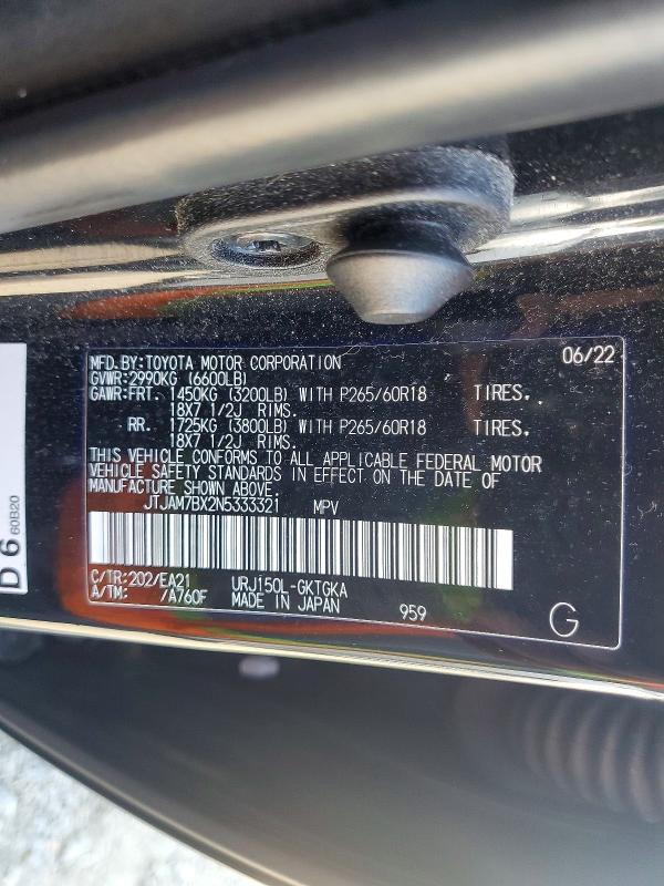 Aukcja sprzedaży 2022 Lexus Gx, vin: JTJAM7BX2N5333321, numer aukcji: 52004876