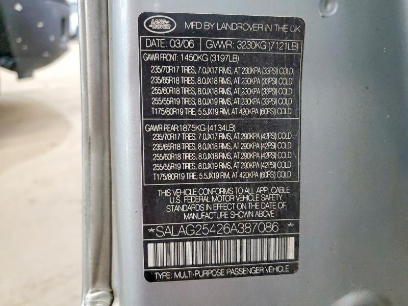 Aukcja sprzedaży 2006 Land Rover Lr3, vin: SALAG25426A387086, numer aukcji: 52523656