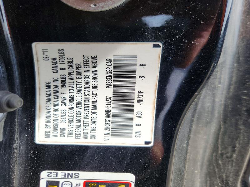 Aukcja sprzedaży 2011 Honda Civic, vin: 2HGFG1A69BH515237, numer aukcji: 54306416
