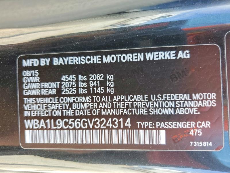 2016 Bmw 228 მანქანა იყიდება აუქციონზე, vin: WBA1L9C56GV324314, აუქციონის ნომერი: 52132436